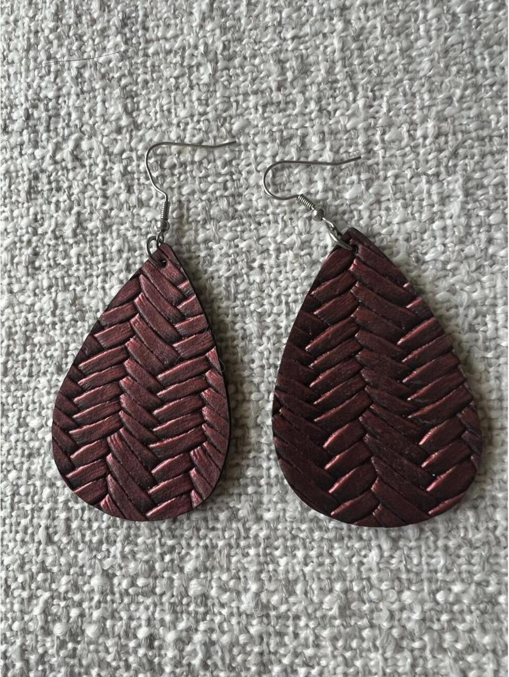 Leather Teardrop Dangle Earrings